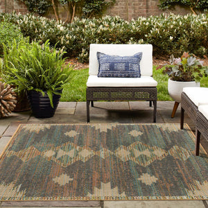 Multicolor 7' 10 x 7' 10 Baja Outdoor Square Area Rug Weather Resistant for Patio, Deck, Terrace, Balcony, Porch 100% Polypropylene Modern Outside Decor for Sale at Rug Engine