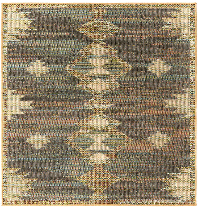 Multicolor 5' 3 x 5' 3 Baja Outdoor Square Area Rug Weather Resistant for Patio, Deck, Terrace, Balcony, Porch 100% Polypropylene Modern Outside Decor for Sale at Rug Engine
