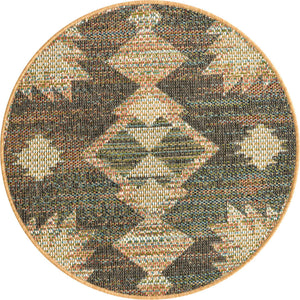 Multicolor 3' 3 x 3' 3 Baja Outdoor Round Area Rug Weather Resistant for Patio, Deck, Terrace, Balcony, Porch 100% Polypropylene Modern Outside Decor for Sale at Rug Engine