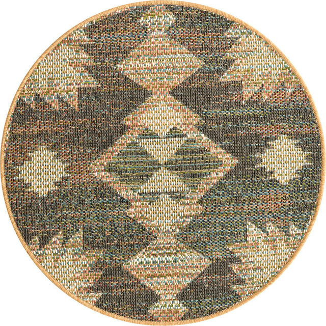 Multicolor 3' 3 x 3' 3 Baja Outdoor Round Area Rug Weather Resistant for Patio, Deck, Terrace, Balcony, Porch 100% Polypropylene Modern Outside Decor for Sale at Rug Engine