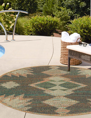 Multicolor 3' 3 x 3' 3 Baja Outdoor Round Area Rug Weather Resistant for Patio, Deck, Terrace, Balcony, Porch 100% Polypropylene Modern Outside Decor for Sale at Rug Engine