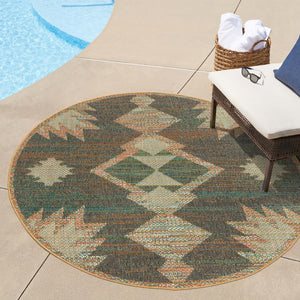 Multicolor 3' 3 x 3' 3 Baja Outdoor Round Area Rug Weather Resistant for Patio, Deck, Terrace, Balcony, Porch 100% Polypropylene Modern Outside Decor for Sale at Rug Engine