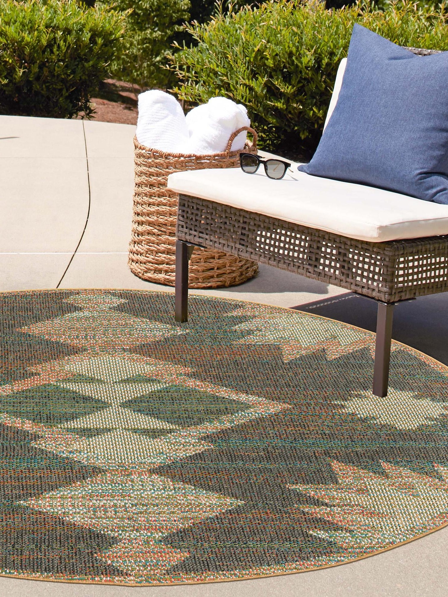 Multicolor 3' 3 x 3' 3 Baja Outdoor Round Area Rug Weather Resistant for Patio, Deck, Terrace, Balcony, Porch 100% Polypropylene Modern Outside Decor for Sale at Rug Engine