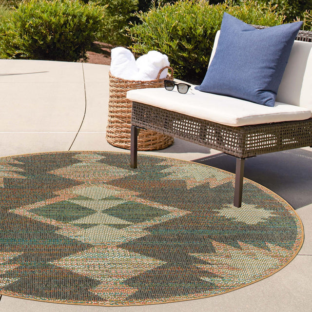 Multicolor 7' 10 x 7' 10 Baja Outdoor Round Area Rug Weather Resistant for Patio, Deck, Terrace, Balcony, Porch 100% Polypropylene Modern Outside Decor for Sale at Rug Engine