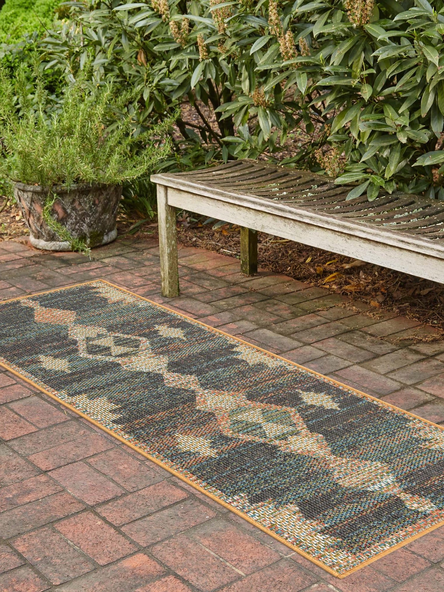 Multicolor 2' x 7' 10 Baja Outdoor Runner Area Rug Weather Resistant for Patio, Deck, Terrace, Balcony, Porch 100% Polypropylene Modern Outside Decor for Sale at Rug Engine