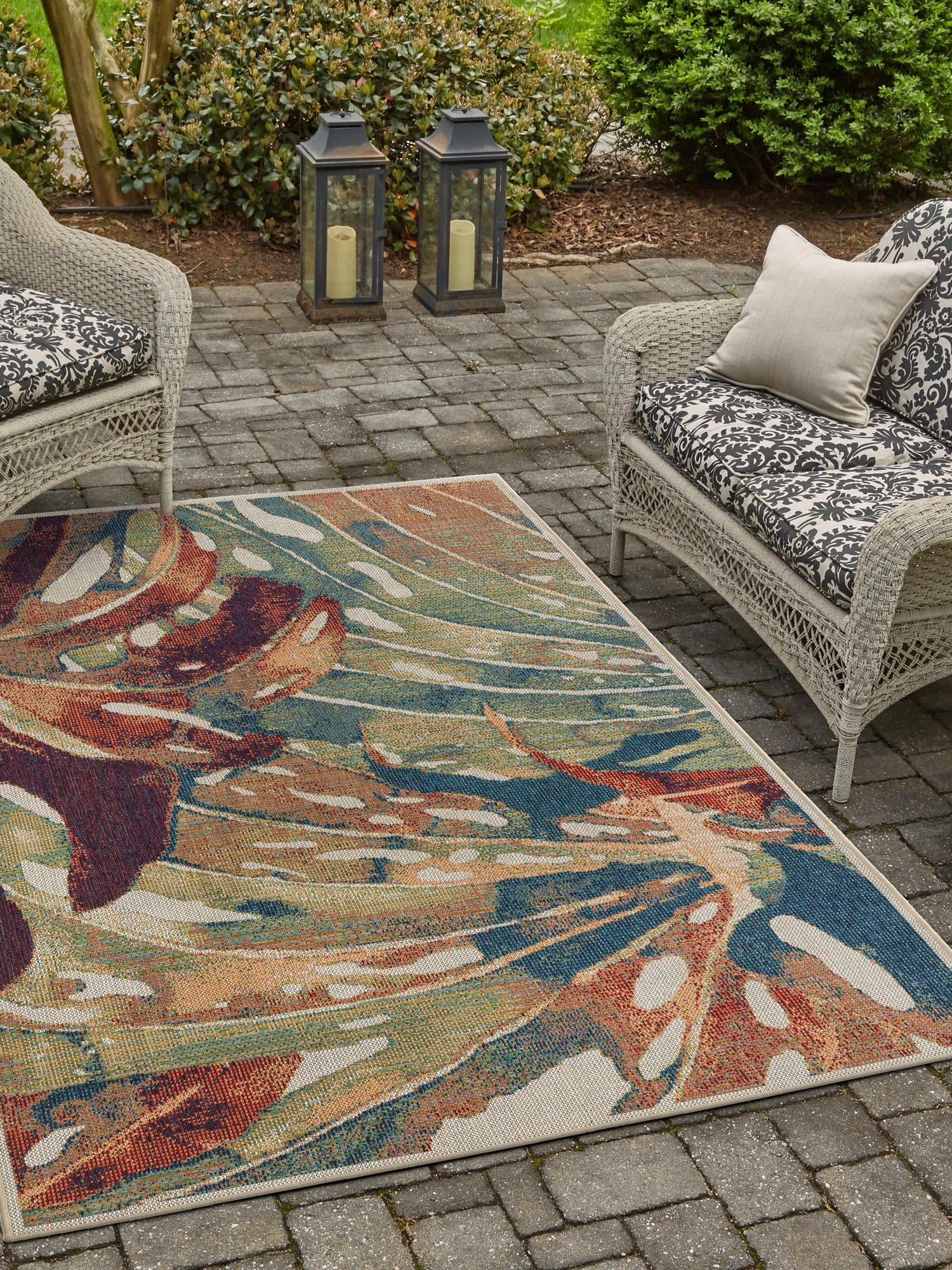 Multicolor 9' x 12' Baja Outdoor Rectangle Area Rug Weather Resistant for Patio, Deck, Terrace, Balcony, Porch 100% Polypropylene Modern Outside Decor for Sale at Rug Engine