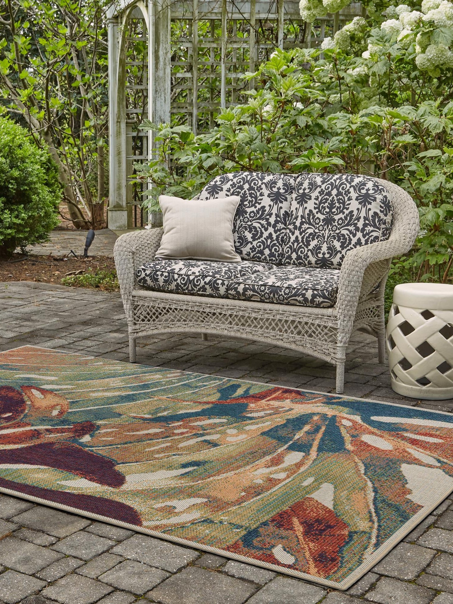 Multicolor 9' x 12' Baja Outdoor Rectangle Area Rug Weather Resistant for Patio, Deck, Terrace, Balcony, Porch 100% Polypropylene Modern Outside Decor for Sale at Rug Engine