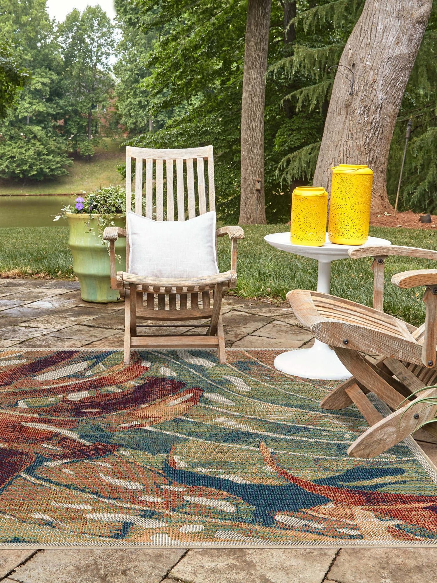 Multicolor 5' 3 x 5' 3 Baja Outdoor Square Area Rug Weather Resistant for Patio, Deck, Terrace, Balcony, Porch 100% Polypropylene Modern Outside Decor for Sale at Rug Engine