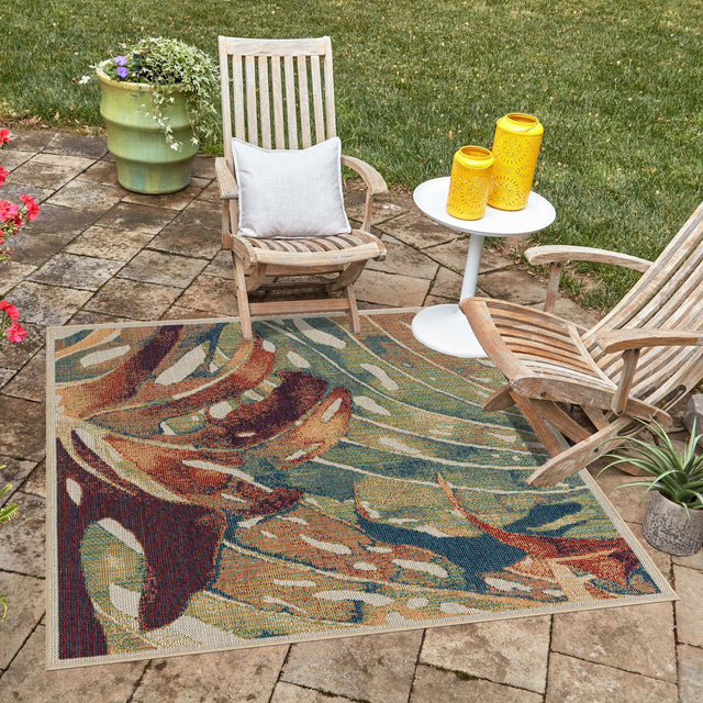 Multicolor 5' 3 x 5' 3 Baja Outdoor Square Area Rug Weather Resistant for Patio, Deck, Terrace, Balcony, Porch 100% Polypropylene Modern Outside Decor for Sale at Rug Engine