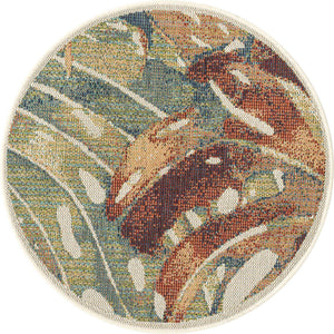 Multicolor 3' 3 x 3' 3 Baja Outdoor Round Area Rug Weather Resistant for Patio, Deck, Terrace, Balcony, Porch 100% Polypropylene Modern Outside Decor for Sale at Rug Engine