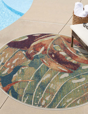 Multicolor 5' 3 x 5' 3 Baja Outdoor Round Area Rug Weather Resistant for Patio, Deck, Terrace, Balcony, Porch 100% Polypropylene Modern Outside Decor for Sale at Rug Engine