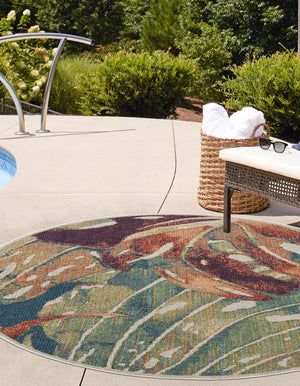 Multicolor 3' 3 x 3' 3 Baja Outdoor Round Area Rug Weather Resistant for Patio, Deck, Terrace, Balcony, Porch 100% Polypropylene Modern Outside Decor for Sale at Rug Engine