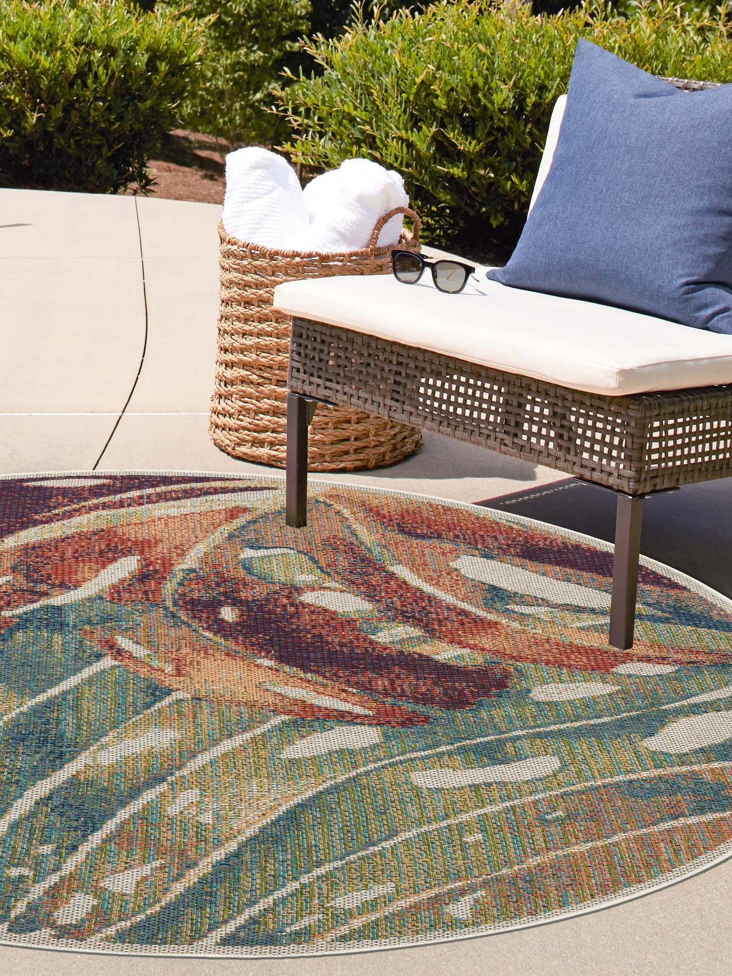 Multicolor 5' 3 x 5' 3 Baja Outdoor Round Area Rug Weather Resistant for Patio, Deck, Terrace, Balcony, Porch 100% Polypropylene Modern Outside Decor for Sale at Rug Engine