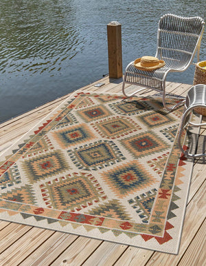 Ivory 7' 10 x 10' Baja Outdoor Rectangle Area Rug Weather Resistant for Patio, Deck, Terrace, Balcony, Porch 100% Polypropylene Modern Outside Decor for Sale at Rug Engine