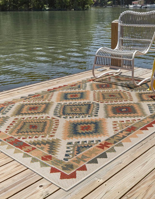 Ivory 4' x 6' Baja Outdoor Rectangle Area Rug Weather Resistant for Patio, Deck, Terrace, Balcony, Porch 100% Polypropylene Modern Outside Decor for Sale at Rug Engine