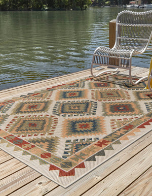 Ivory 5' 3 x 8' Baja Outdoor Rectangle Area Rug Weather Resistant for Patio, Deck, Terrace, Balcony, Porch 100% Polypropylene Modern Outside Decor for Sale at Rug Engine