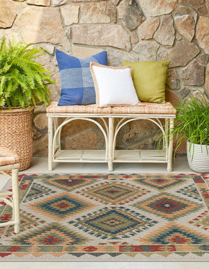 Ivory 5' 3 x 5' 3 Baja Outdoor Square Area Rug Weather Resistant for Patio, Deck, Terrace, Balcony, Porch 100% Polypropylene Modern Outside Decor for Sale at Rug Engine