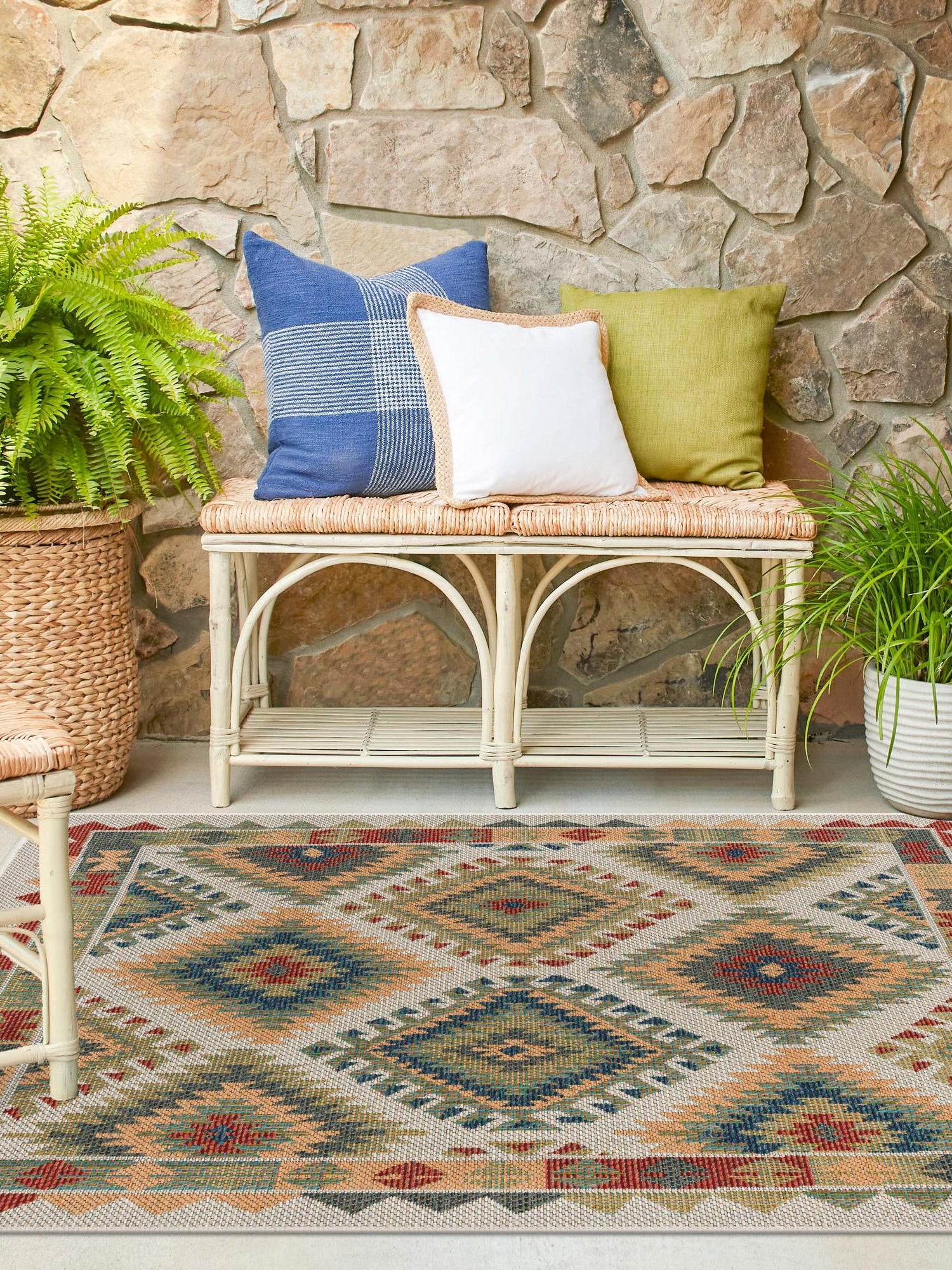 Ivory 7' 10 x 7' 10 Baja Outdoor Square Area Rug Weather Resistant for Patio, Deck, Terrace, Balcony, Porch 100% Polypropylene Modern Outside Decor for Sale at Rug Engine