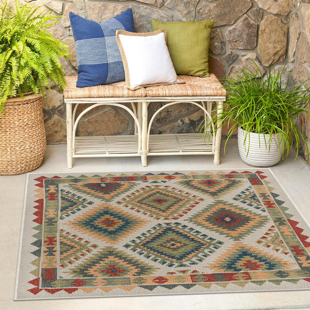 Ivory 5' 3 x 5' 3 Baja Outdoor Square Area Rug Weather Resistant for Patio, Deck, Terrace, Balcony, Porch 100% Polypropylene Modern Outside Decor for Sale at Rug Engine