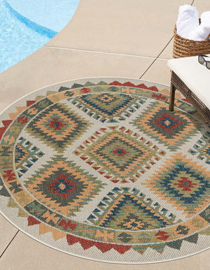 Ivory 3' x 3' Baja Outdoor Round Area Rug Weather Resistant for Patio, Deck, Terrace, Balcony, Porch 100% Polypropylene Modern Outside Decor for Sale at Rug Engine