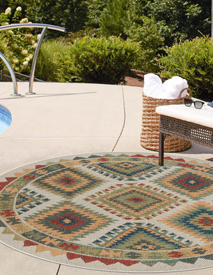 Ivory 5' 3 x 5' 3 Baja Outdoor Round Area Rug Weather Resistant for Patio, Deck, Terrace, Balcony, Porch 100% Polypropylene Modern Outside Decor for Sale at Rug Engine