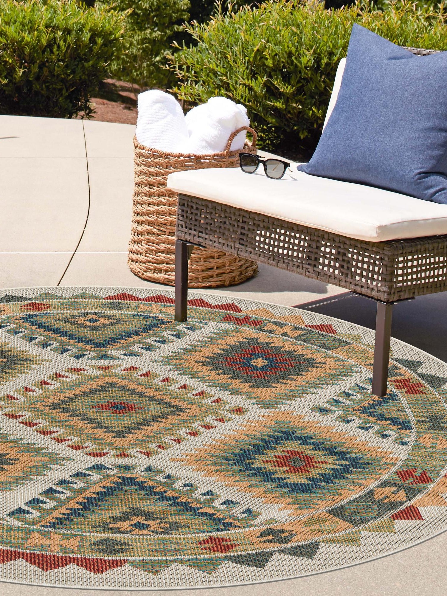 Ivory 7' 10 x 7' 10 Baja Outdoor Round Area Rug Weather Resistant for Patio, Deck, Terrace, Balcony, Porch 100% Polypropylene Modern Outside Decor for Sale at Rug Engine