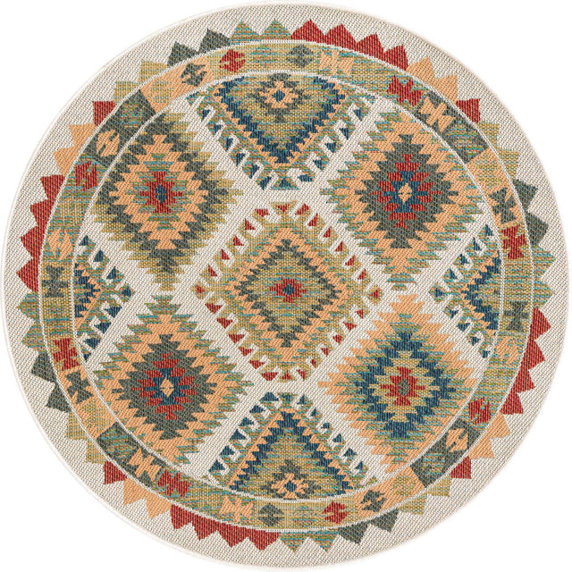 Ivory 5' 3 x 5' 3 Baja Outdoor Round Area Rug Weather Resistant for Patio, Deck, Terrace, Balcony, Porch 100% Polypropylene Modern Outside Decor for Sale at Rug Engine
