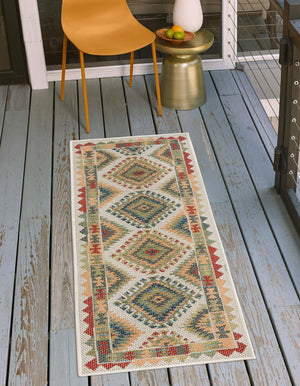 Ivory 2' x 4' Baja Outdoor Runner Area Rug Weather Resistant for Patio, Deck, Terrace, Balcony, Porch 100% Polypropylene Modern Outside Decor for Sale at Rug Engine