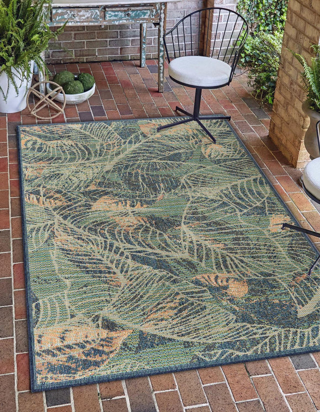 Blue 6' x 9' Baja Outdoor Rectangle Area Rug Weather Resistant for Patio, Deck, Terrace, Balcony, Porch 100% Polypropylene Modern Outside Decor for Sale at Rug Engine