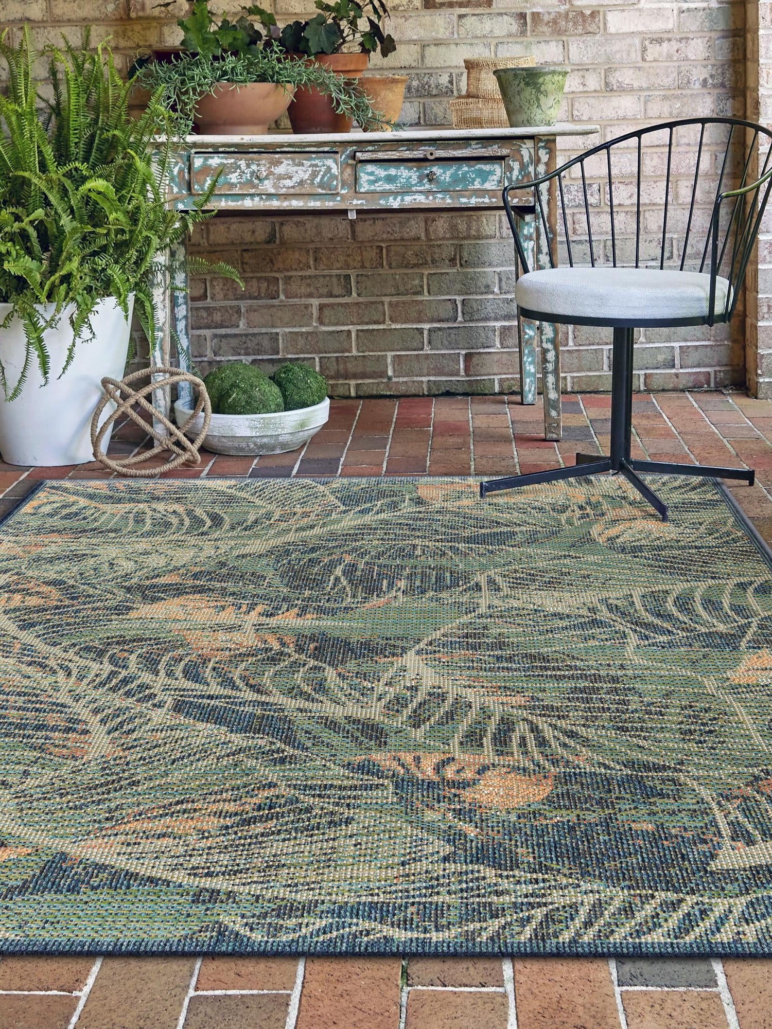 Blue 6' x 9' Baja Outdoor Rectangle Area Rug Weather Resistant for Patio, Deck, Terrace, Balcony, Porch 100% Polypropylene Modern Outside Decor for Sale at Rug Engine