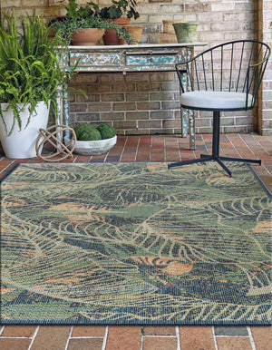 Blue 6' x 9' Baja Outdoor Rectangle Area Rug Weather Resistant for Patio, Deck, Terrace, Balcony, Porch 100% Polypropylene Modern Outside Decor for Sale at Rug Engine
