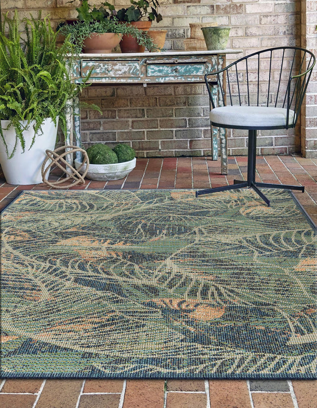 Blue 4' x 6' Baja Outdoor Rectangle Area Rug Weather Resistant for Patio, Deck, Terrace, Balcony, Porch 100% Polypropylene Modern Outside Decor for Sale at Rug Engine