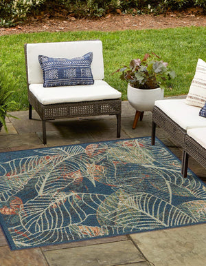 Blue 5' 3 x 5' 3 Baja Outdoor Square Area Rug Weather Resistant for Patio, Deck, Terrace, Balcony, Porch 100% Polypropylene Modern Outside Decor for Sale at Rug Engine