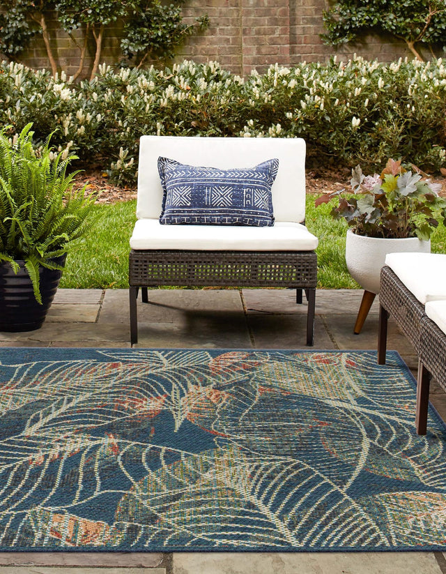 Blue 5' 3 x 5' 3 Baja Outdoor Square Area Rug Weather Resistant for Patio, Deck, Terrace, Balcony, Porch 100% Polypropylene Modern Outside Decor for Sale at Rug Engine