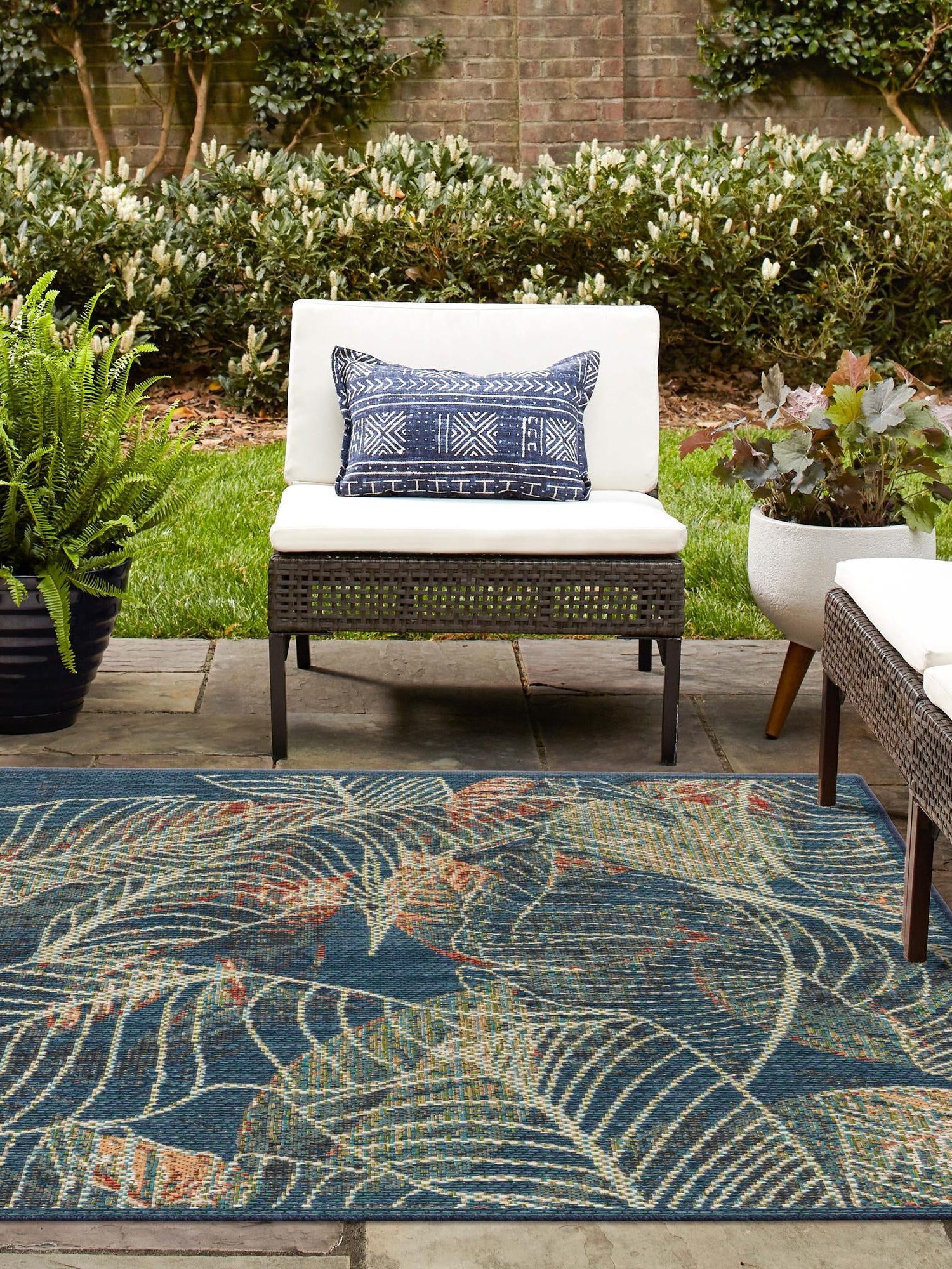 Blue 7' 10 x 7' 10 Baja Outdoor Square Area Rug Weather Resistant for Patio, Deck, Terrace, Balcony, Porch 100% Polypropylene Modern Outside Decor for Sale at Rug Engine