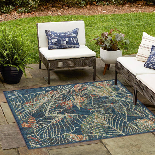 Blue 7' 10 x 7' 10 Baja Outdoor Square Area Rug Weather Resistant for Patio, Deck, Terrace, Balcony, Porch 100% Polypropylene Modern Outside Decor for Sale at Rug Engine