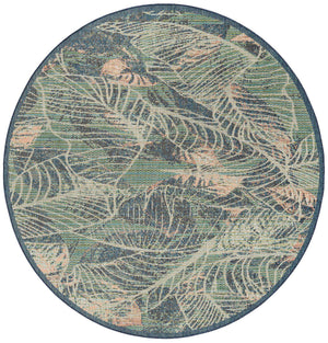 Blue 7' 10 x 7' 10 Baja Outdoor Round Area Rug Weather Resistant for Patio, Deck, Terrace, Balcony, Porch 100% Polypropylene Modern Outside Decor for Sale at Rug Engine