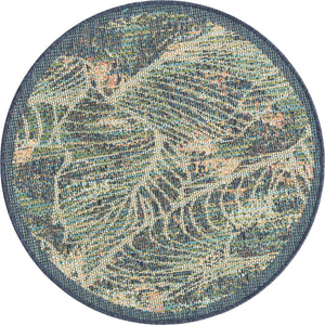 Blue 3' 3 x 3' 3 Baja Outdoor Round Area Rug Weather Resistant for Patio, Deck, Terrace, Balcony, Porch 100% Polypropylene Modern Outside Decor for Sale at Rug Engine