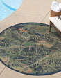 Blue 3' 3 x 3' 3 Baja Outdoor Round Area Rug Weather Resistant for Patio, Deck, Terrace, Balcony, Porch 100% Polypropylene Modern Outside Decor for Sale at Rug Engine