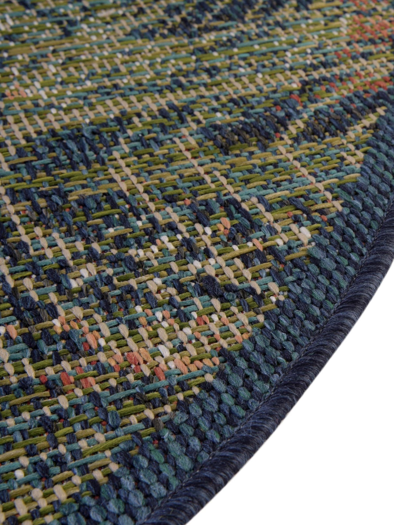 Blue 3' 3 x 3' 3 Baja Outdoor Round Area Rug Weather Resistant for Patio, Deck, Terrace, Balcony, Porch 100% Polypropylene Modern Outside Decor for Sale at Rug Engine