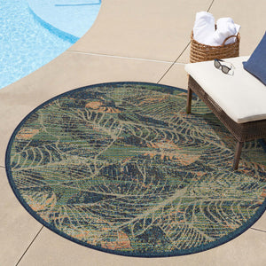 Blue 5' 3 x 5' 3 Baja Outdoor Round Area Rug Weather Resistant for Patio, Deck, Terrace, Balcony, Porch 100% Polypropylene Modern Outside Decor for Sale at Rug Engine