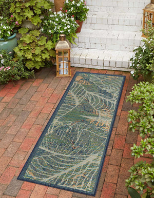 Blue 2' x 4' Baja Outdoor Runner Area Rug Weather Resistant for Patio, Deck, Terrace, Balcony, Porch 100% Polypropylene Modern Outside Decor for Sale at Rug Engine