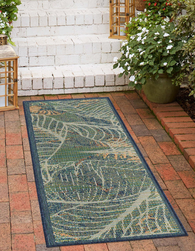 Blue 2' x 4' Baja Outdoor Runner Area Rug Weather Resistant for Patio, Deck, Terrace, Balcony, Porch 100% Polypropylene Modern Outside Decor for Sale at Rug Engine