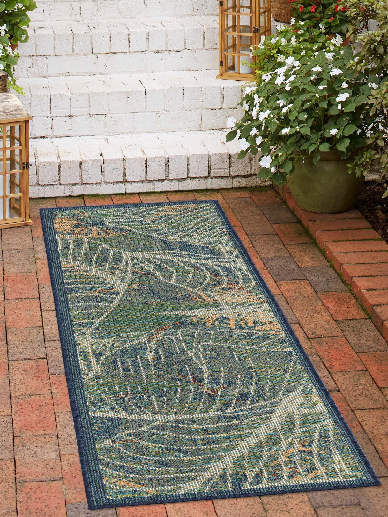 Blue 2' x 6' Baja Outdoor Runner Area Rug Weather Resistant for Patio, Deck, Terrace, Balcony, Porch 100% Polypropylene Modern Outside Decor for Sale at Rug Engine
