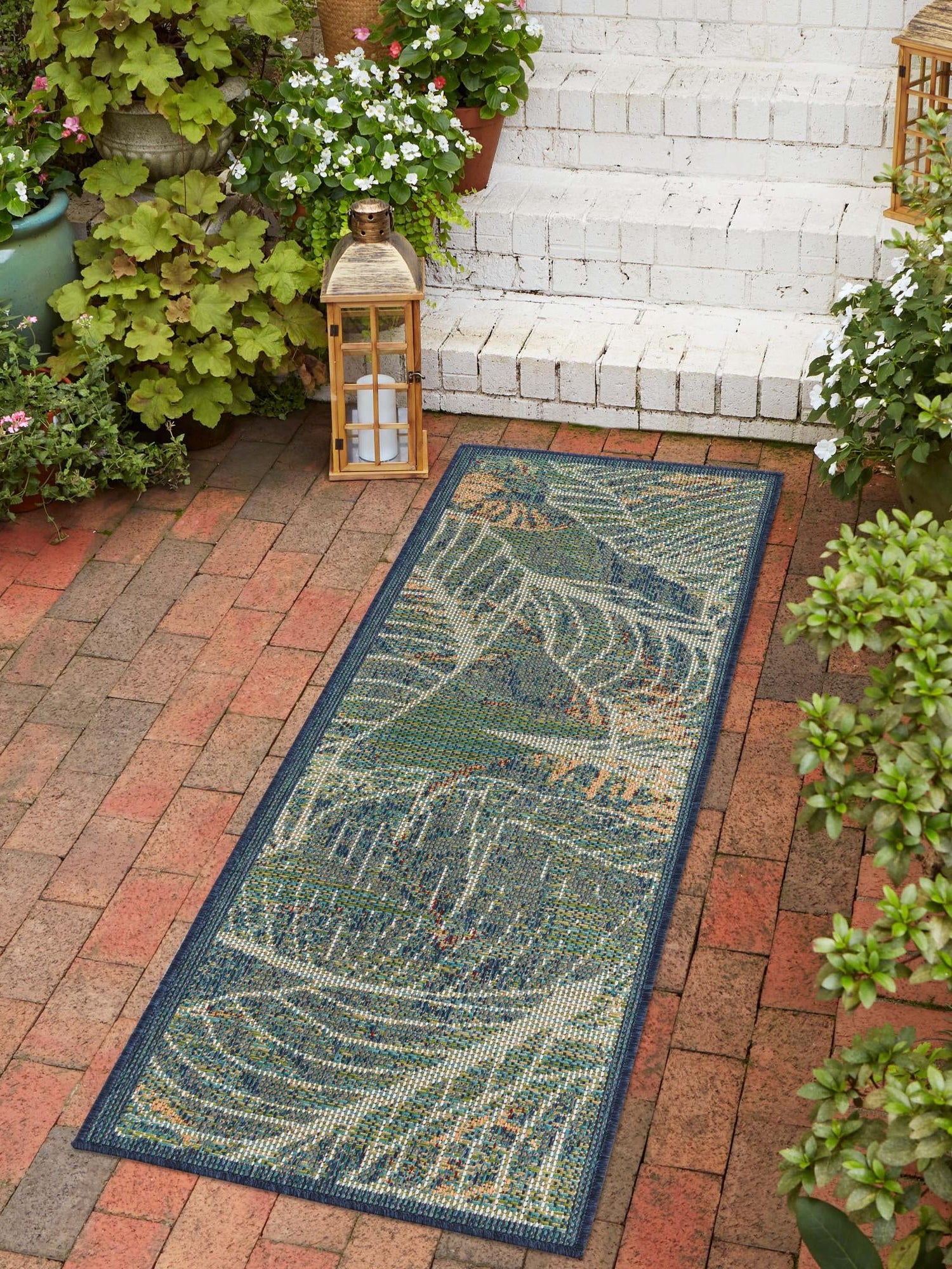 Blue 2' x 6' Baja Outdoor Runner Area Rug Weather Resistant for Patio, Deck, Terrace, Balcony, Porch 100% Polypropylene Modern Outside Decor for Sale at Rug Engine