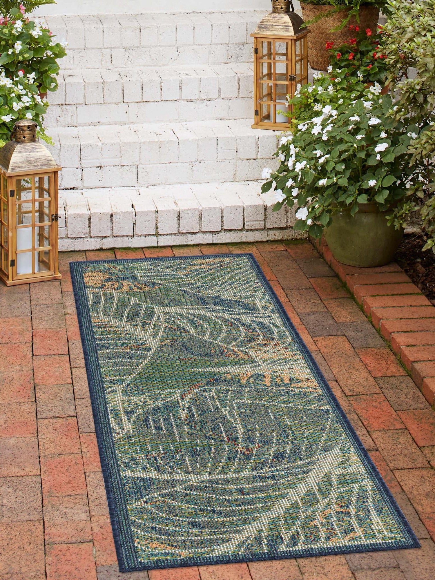 Blue 2' x 6' Baja Outdoor Runner Area Rug Weather Resistant for Patio, Deck, Terrace, Balcony, Porch 100% Polypropylene Modern Outside Decor for Sale at Rug Engine