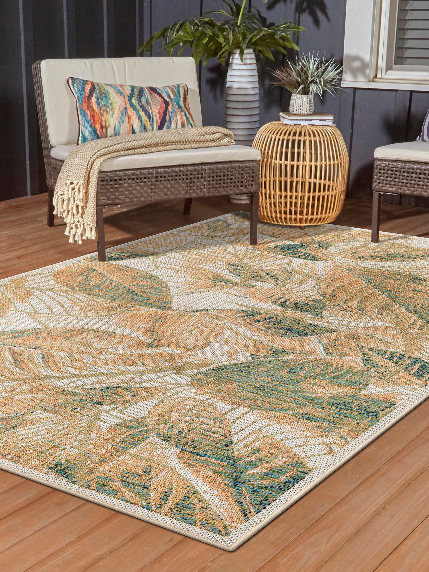 Ivory 4' x 6' Baja Outdoor Rectangle Area Rug Weather Resistant for Patio, Deck, Terrace, Balcony, Porch 100% Polypropylene Modern Outside Decor for Sale at Rug Engine