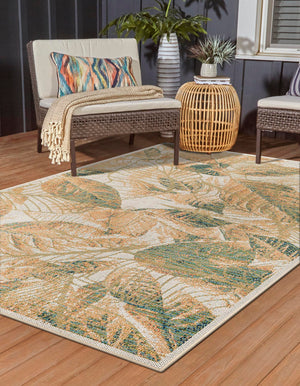 Ivory 7' 10 x 10' Baja Outdoor Rectangle Area Rug Weather Resistant for Patio, Deck, Terrace, Balcony, Porch 100% Polypropylene Modern Outside Decor for Sale at Rug Engine