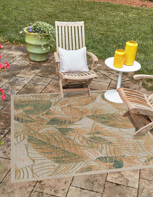 Ivory 5' 3 x 5' 3 Baja Outdoor Square Area Rug Weather Resistant for Patio, Deck, Terrace, Balcony, Porch 100% Polypropylene Modern Outside Decor for Sale at Rug Engine