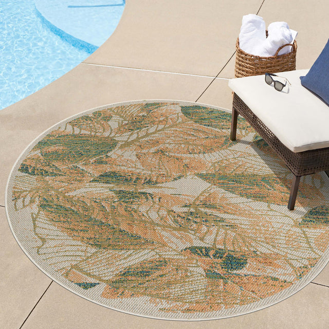 Ivory 3' 3 x 3' 3 Baja Outdoor Round Area Rug Weather Resistant for Patio, Deck, Terrace, Balcony, Porch 100% Polypropylene Modern Outside Decor for Sale at Rug Engine
